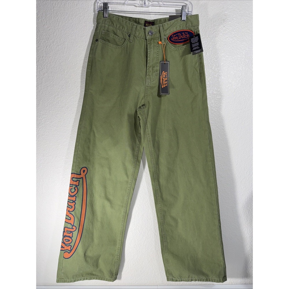 NWT Von Dutch Mens Jeans Size 28 Skater Carpenter Pants Olive Army Green Y2K‎